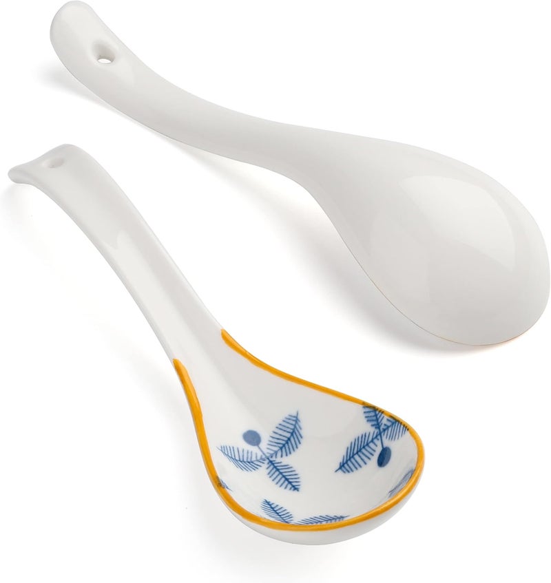 Evannt Soup Spoon Set of 4 Ceramic Chinese Soup Spoons Ramen Spoons for Pho Noodle Cereal Dumpling - Image 4
